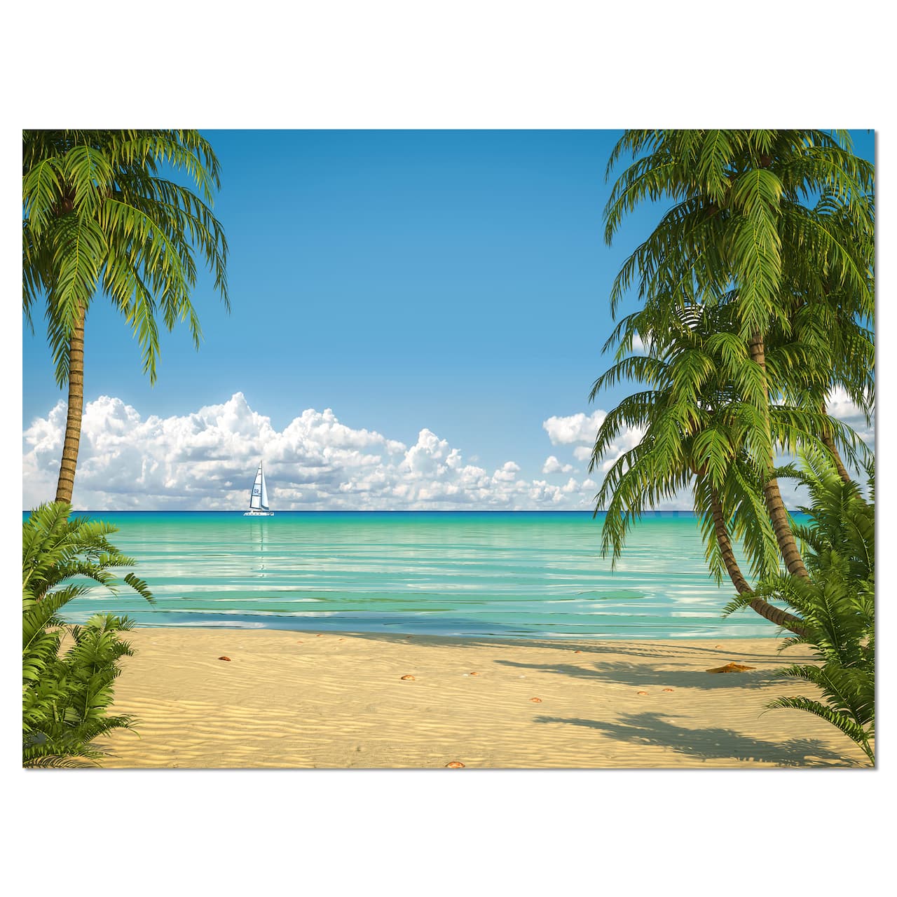 Designart - Palms at Caribbean Beach - Seashore Photo Canvas Art Print